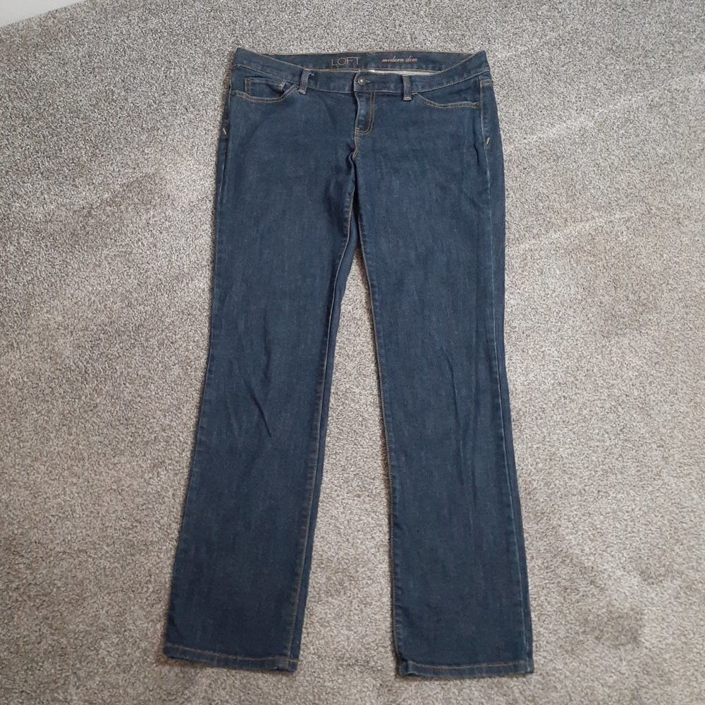 WOMEN'S LOFT MODERN SLIM Low Rise Dark Blue Stretch Jeans; Size 30